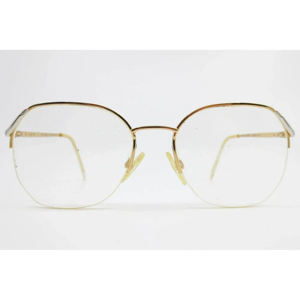 Safilo Vintage Gold Semi Rimless Geometric Eyeglasses Frames Italy STA 4558 Z60